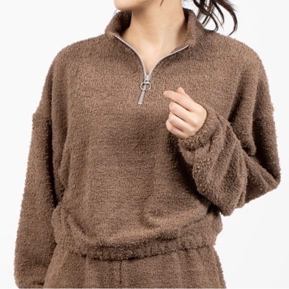 Reebok Women's 2XL Cozy Cover Up Pullover Brown Half Zip Fuzzy Sweatshirt NEW